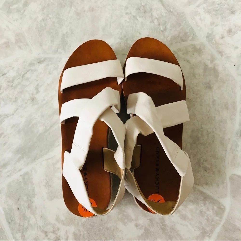 NWOT LUCKY BRAND leather platform espadrille cream sandals size 9.5